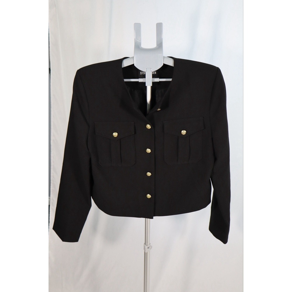 Steve Madden Cosette Cropped Button-Up Jacket in Black - Size Large